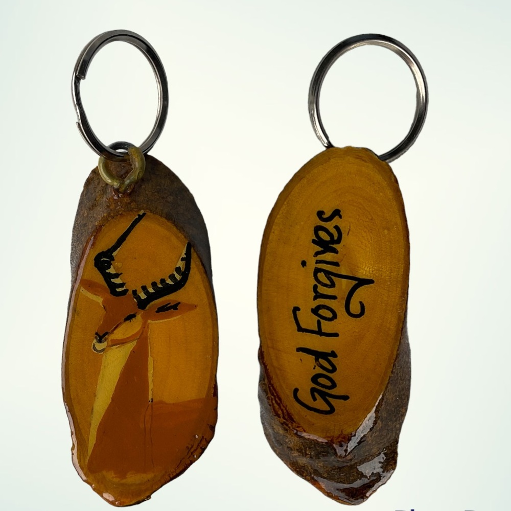 Double Sided Wood Keychain God Forgives/Deer Keyring Key Tag Key Chain Key
